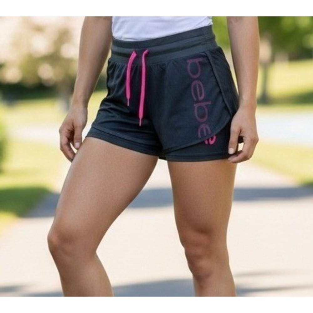 Bebe Sport Running Shorts Women's Size S Athletic Black Pink Workout Gym Active